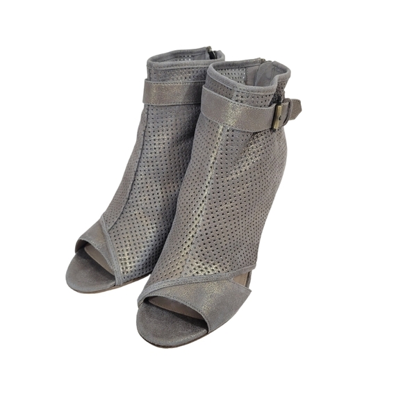 Pelle Moda Kori Metallic Grey Suede Open Toe Bootie - Picture 6 of 10